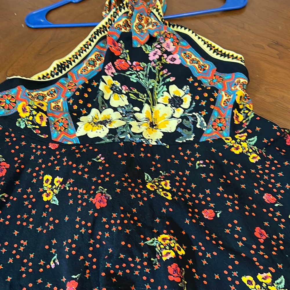 Free people, new wave, black floral, halter, tie, back open tank top